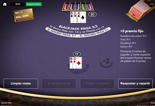 Classic blackjack game board +3 for online casinos.