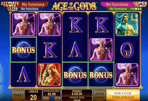 The image shows the main screen of the Age of the Gods slot.