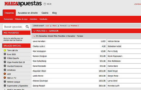 Formula 1 bets for the Canadian Grand Prix at Marca Apuestas.