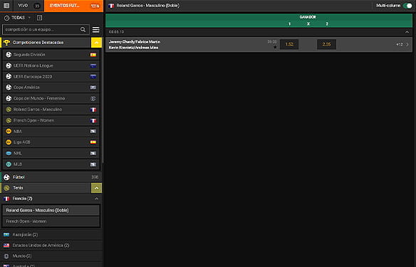 Tennis betting for the Roland Garros on the operator Betsson.