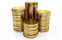 Four stacks of casino chips of various sizes.