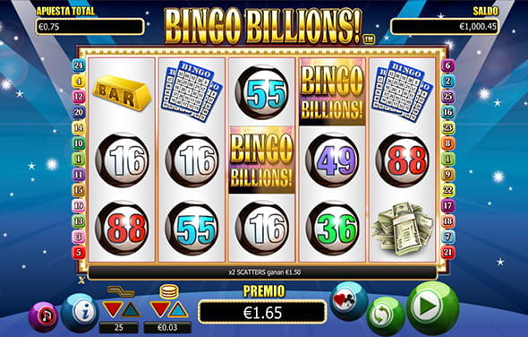 The Bingo Billions slot from NextGen Gaming with its five reels and three rows.