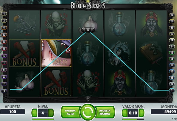 The image shows the main screen of the Blood Suckers slot.