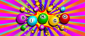 Balls with the different letters of the word bingo and background cartons.