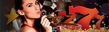 A woman and three seven symbols of gambling machine.