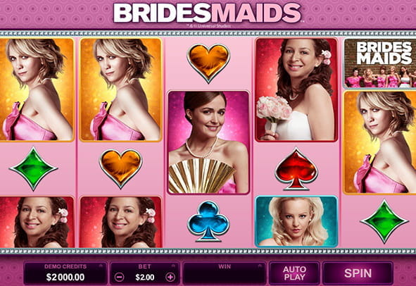 Front of the Bridesmaids slot board with five reels and four rows.