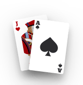 Image of two cards one superimposed on the other. The one in front is the ace of spades and the one behind is the J of spades.