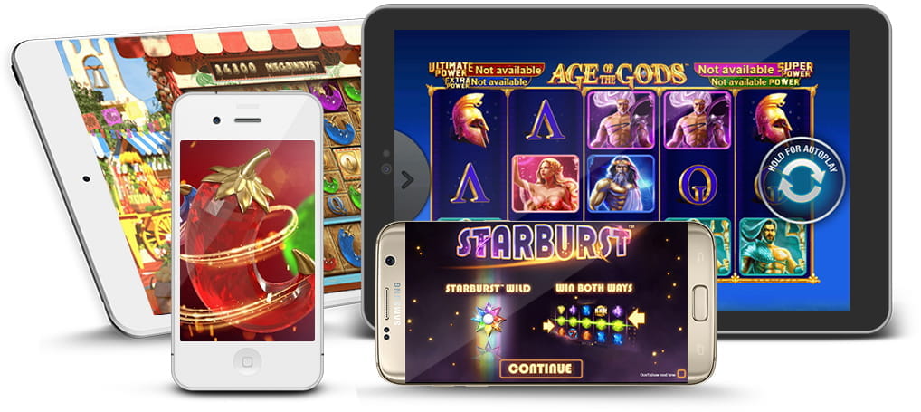 Mobile devices with slots from other online casino providers on the screens.