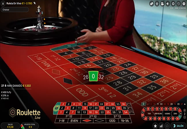 A live roulette table with dealer.