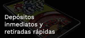 Advertising banner with a roulette wheel and chips on a casino table.