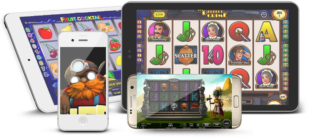 Various phones and tablets with casino games by R. Franco.
