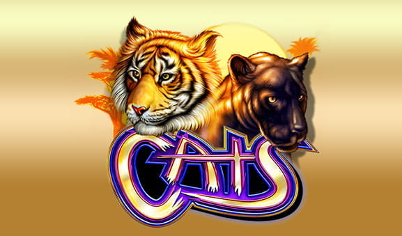 IGT Cats slot cover with a tiger, a black panther and the name of the machine.