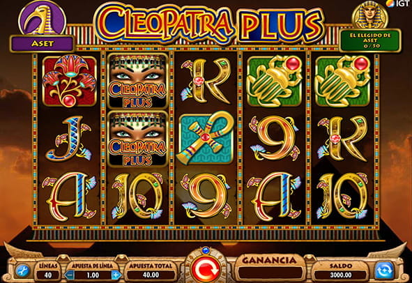 Play IGT's Cleopatra Plus slot with its five reels, three rows and some of its most relevant symbols.