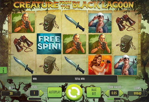 Image of the game screen of the Creature of the Black Lagoon slot from NetEnt.