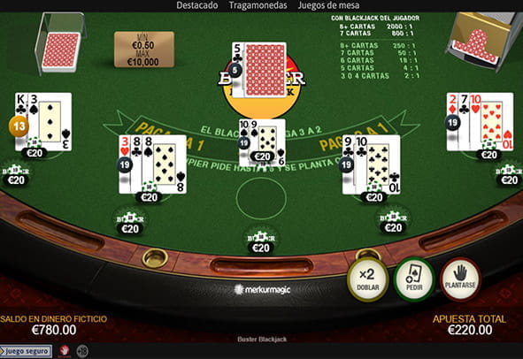 Playtech Buster Blackjack demo game at an online casino.