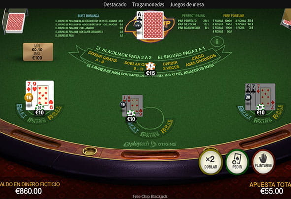 Playtech's Free Chip Blackjack demo game.