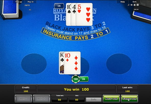 Original board of the Royal Crown blackjack game for online casinos.