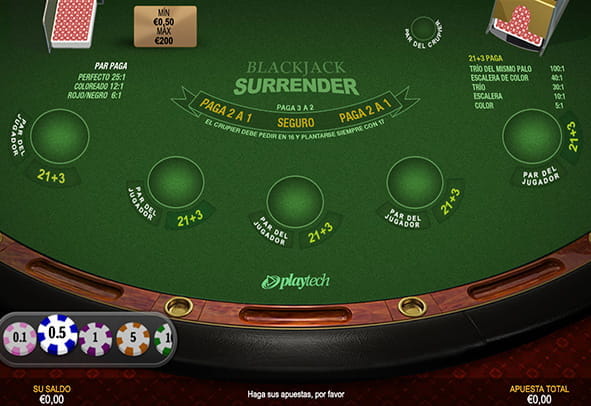 Blackjack Surrender 2 game board for online casinos.
