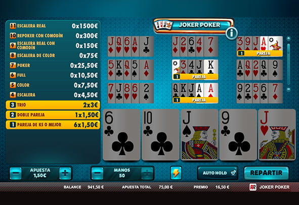 Joker Poker video poker screen.