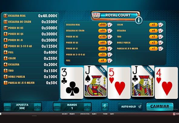 Royal Court video poker game by Red Rake.