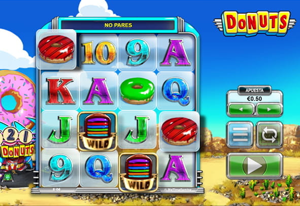 Game screen of the Donuts slot from Big Time Gaming in which you can see its 4 reels with its 4 rows and the main symbols.