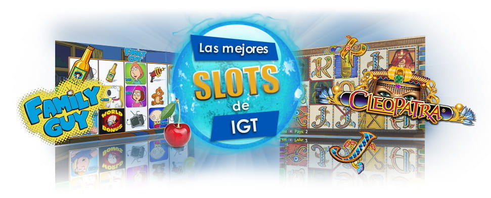 Game screen of the IGT slots Family Guy and Cleopatra, on both sides, and in the center you can read: the best IGT slots.