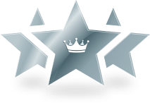 Three stars of gray color. The points of the central star cover the points of the other stars next to that one. The central star has a crown in the center.