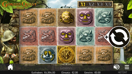 Mobile version of the Gonzo's Quest online slot.