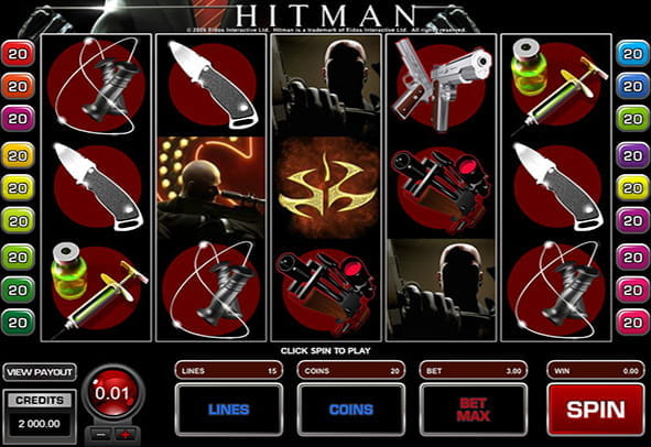 Main screen of the game. By clicking here you can play Hitman slot for free, without registration or real money deposit.