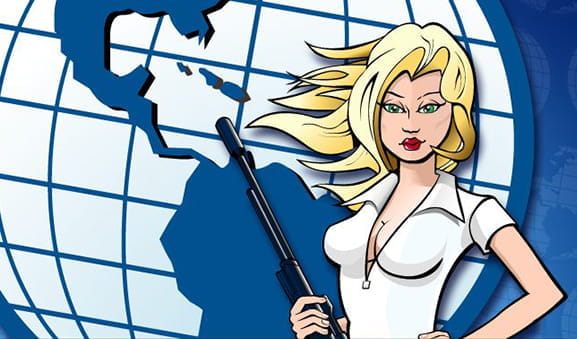 Main image of the Agent Jane Blonde slot in which its protagonist is seen holding a gun.