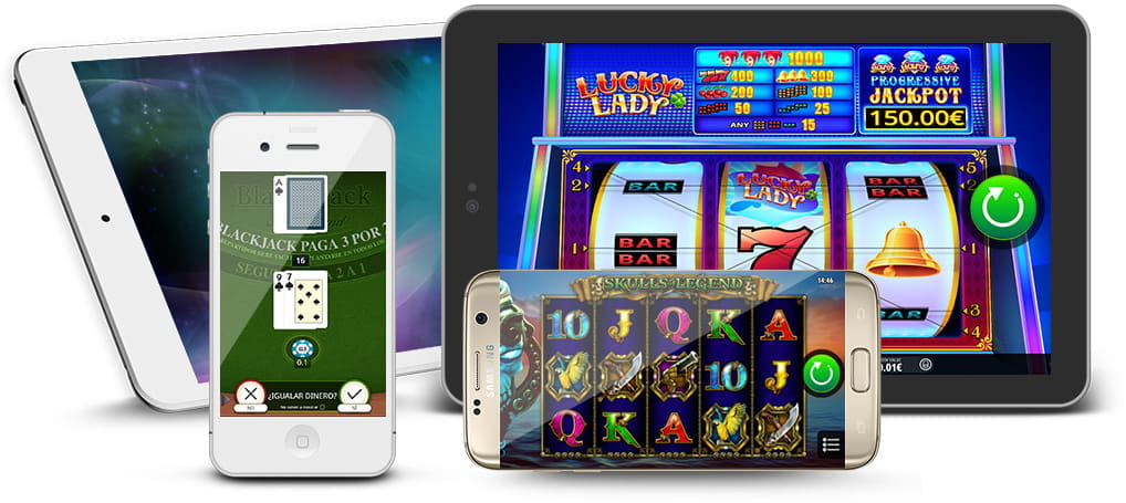 Several mobile devices with images of the slots developed by iSoftBet.