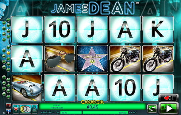 The James Dean slot from NextGen Gaming with its five reels and three rows.