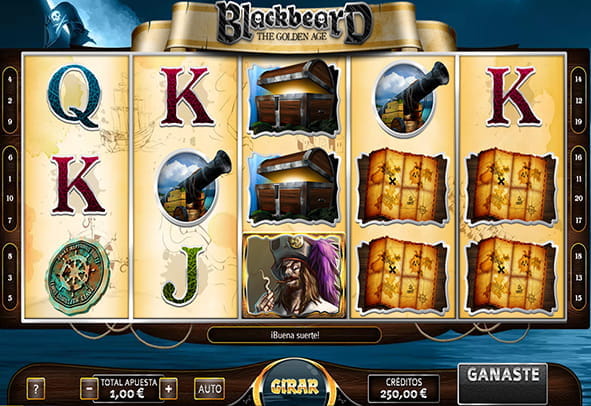 Blackbeard: The Golden Age slot board with its 5 reels and 3 rows.