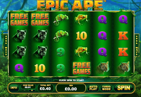 Epic Ape online slot board with six reels and four rows.
