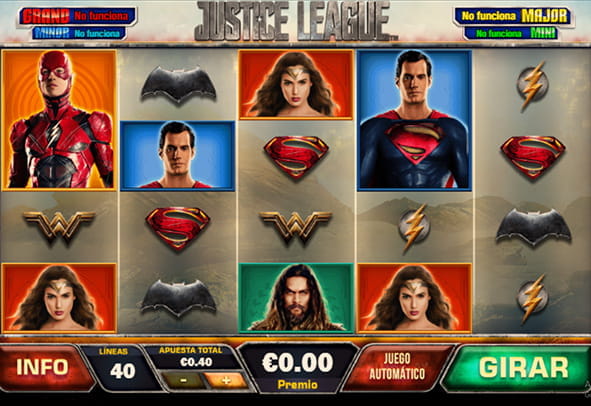 Justice League slot screen during a game.