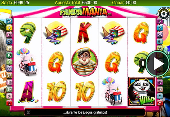 Pandamania slot screen during a game.