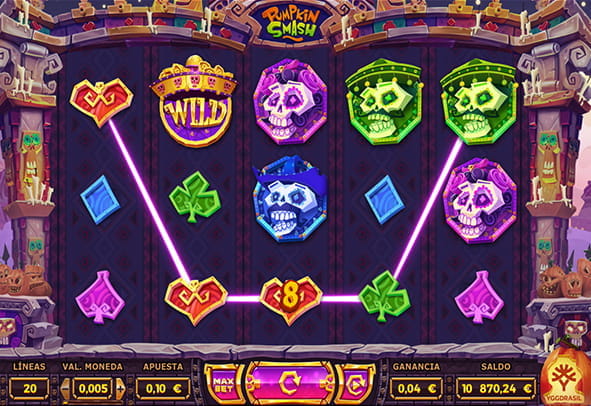 Pumpkin Smash slot board with 5 reels and 3 rows.