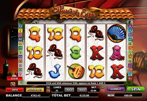 NextGen's Spanish Eyes slot screen during a game.