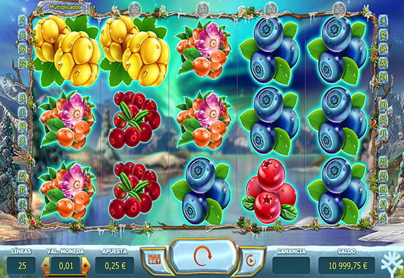 Winterberries slot board with its 5 reels and 3 rows.