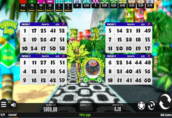 Preview of an online bingo game in demo mode.