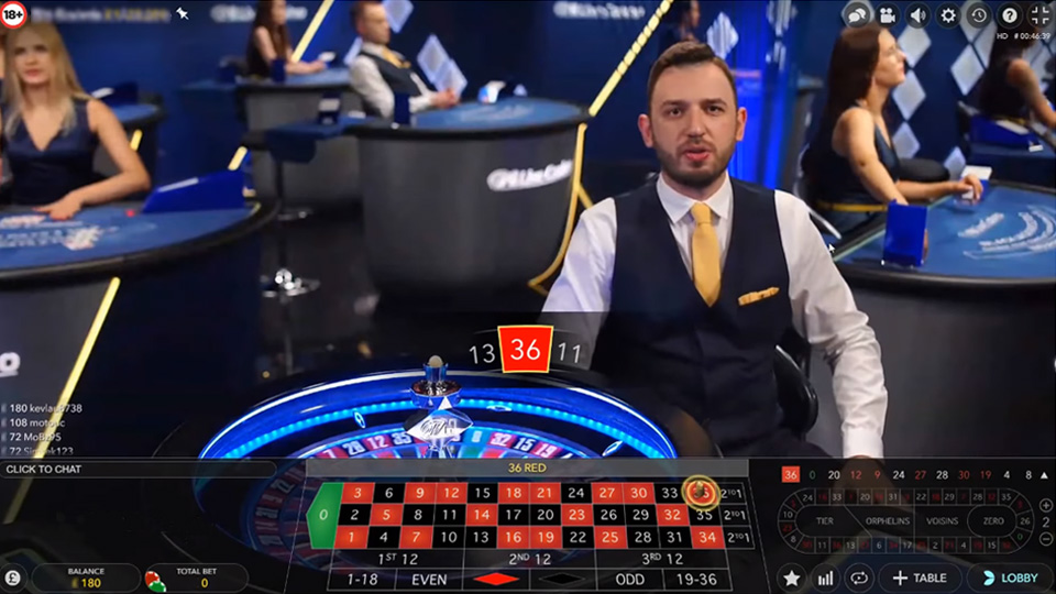 A dealer during a live roulette game from mobile casinos.