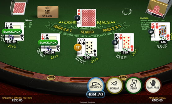 Demo game of Blackjack Cashback in a Spanish online casino.
