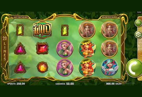 Main screen of the Goldwyn's Fairies slot with some of the most important figures: the forest fairies.