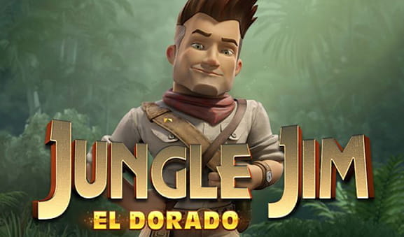 Cover of the Jungle Jim El dorado game with the character Jim in front behind the title.