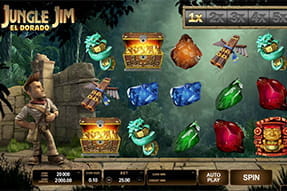 Main screen of the Jungle Jim El Dorado slot available in Pastón, New Zealand.