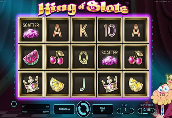 The five reels of King of Slots and the friendly king who follows the moves