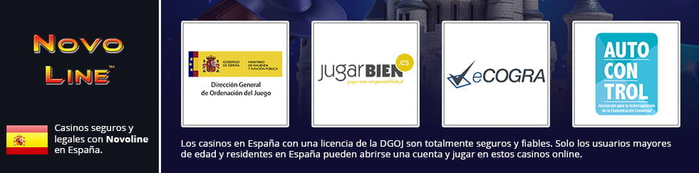 Logos of the DGOJ and other associated entities, present in online casinos with Novoline.