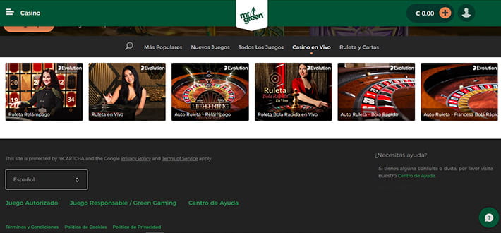 Evolution live roulette wheels available at Mr Green live casino in New Zealand.