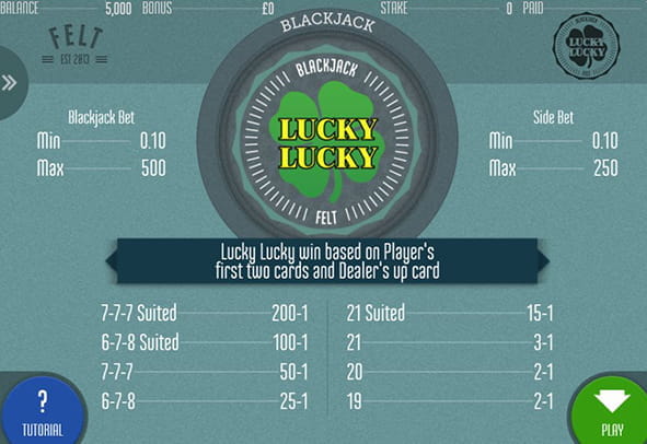 Lucky Lucky game cover showing the different types of bets possible in the game.