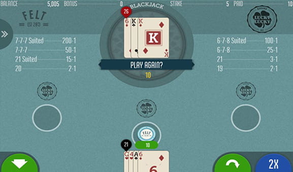 The picture shows the board of the game Lucky Lucky Blackjack.